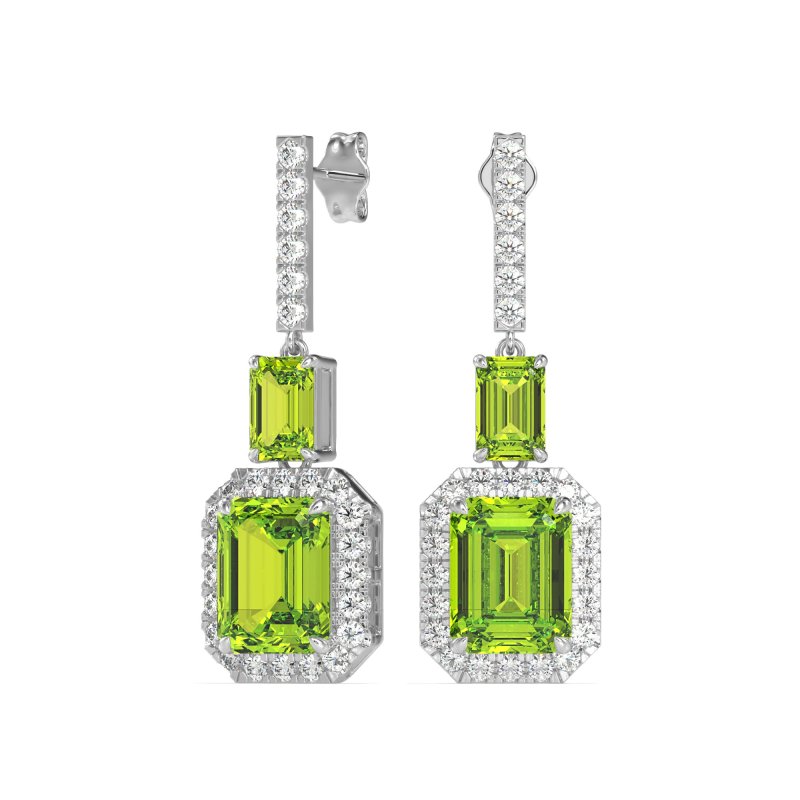 Emerald Cut Halo Dangle Earrings