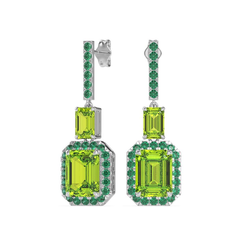 Emerald Cut Halo Dangle Earrings