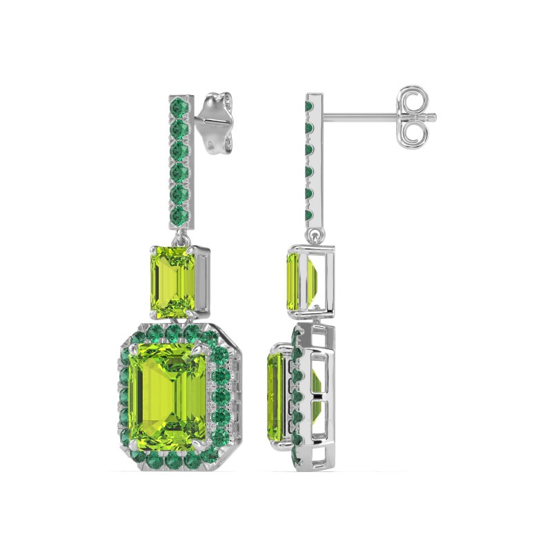 Emerald Cut Halo Dangle Earrings