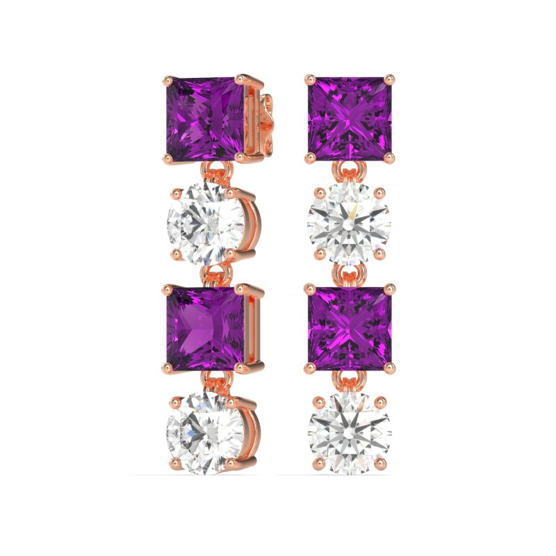 Princess & Round Dangle Earrings