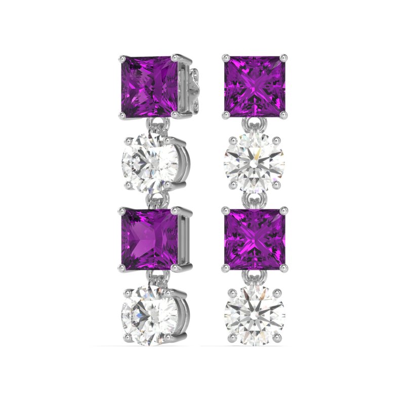 Princess & Round Dangle Earrings