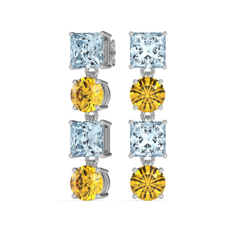 Princess & Round Dangle Earrings