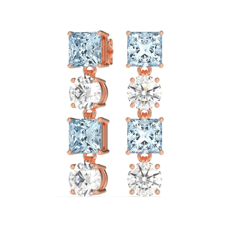 Princess & Round Dangle Earrings