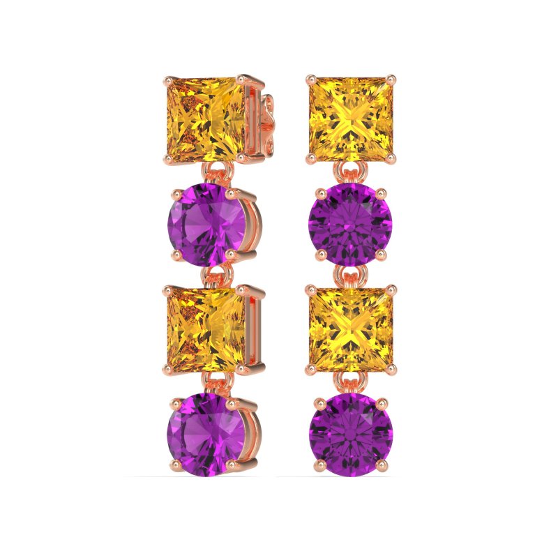 Princess & Round Dangle Earrings