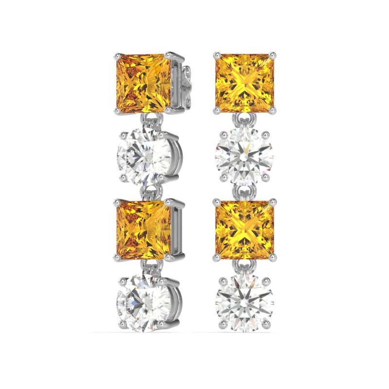 Princess & Round Dangle Earrings