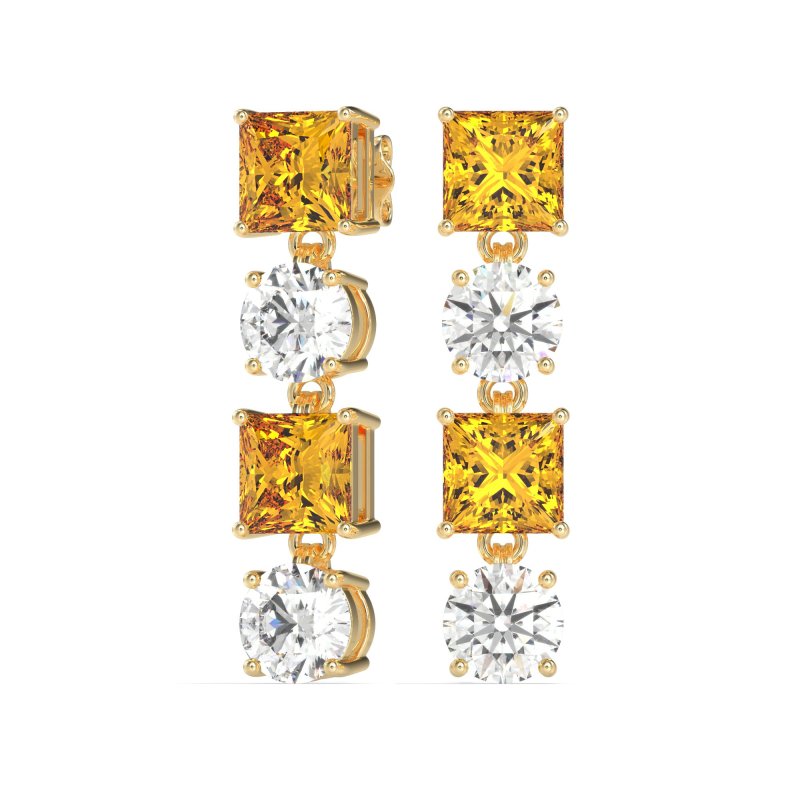 Princess & Round Dangle Earrings