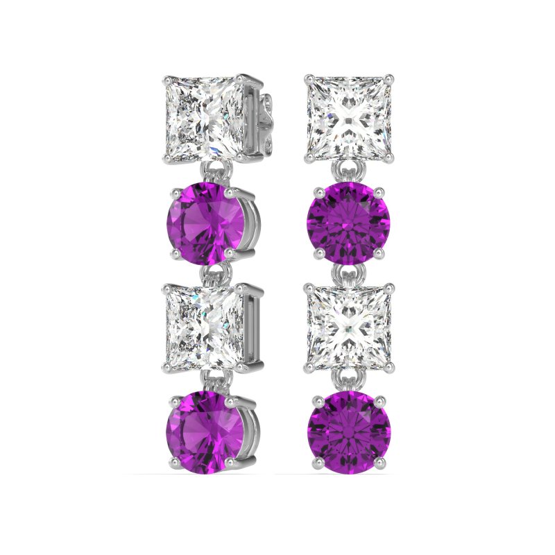 Princess & Round Dangle Earrings
