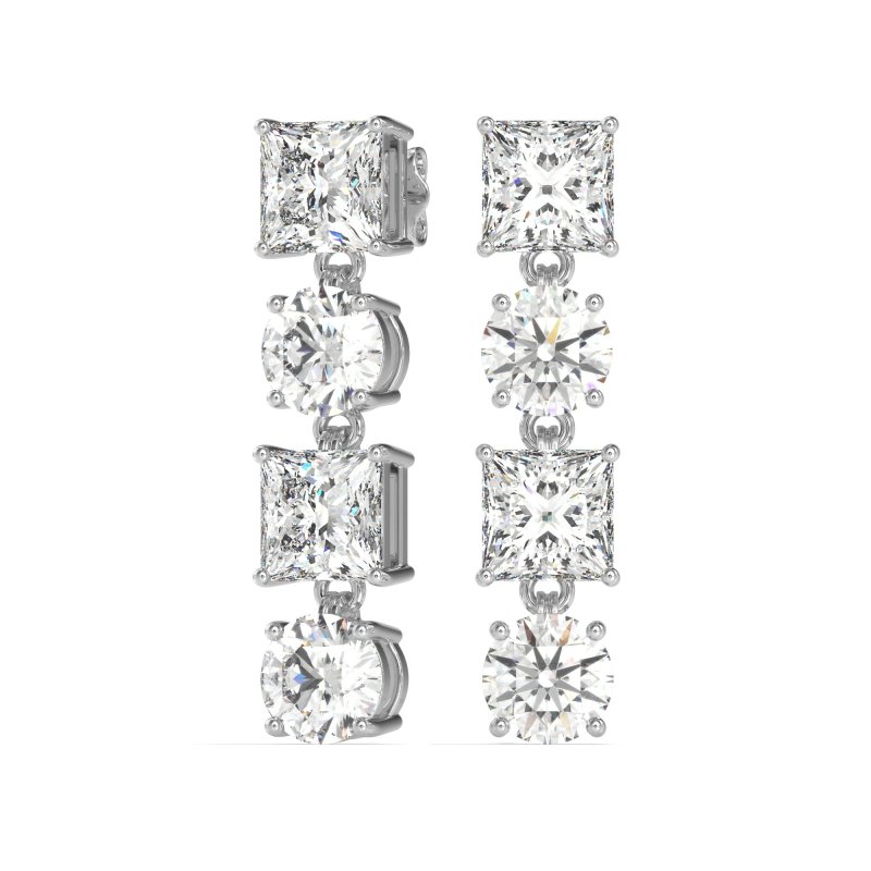 Princess & Round Dangle Earrings