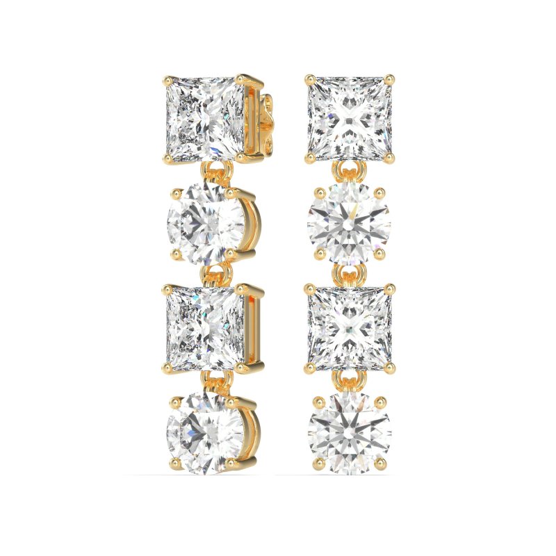 Princess & Round Dangle Earrings