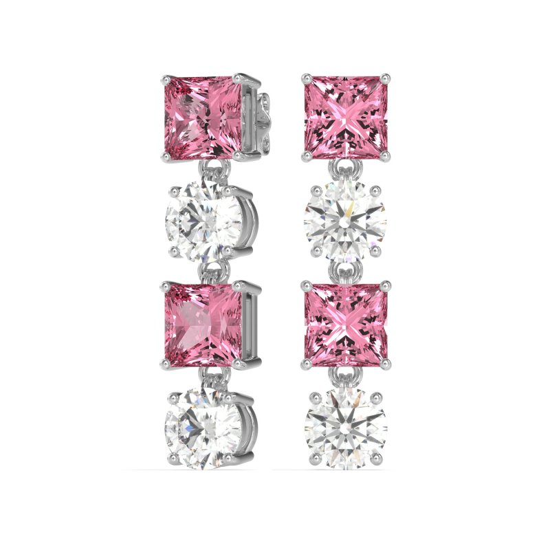 Princess & Round Dangle Earrings