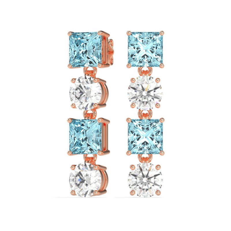 Princess & Round Dangle Earrings