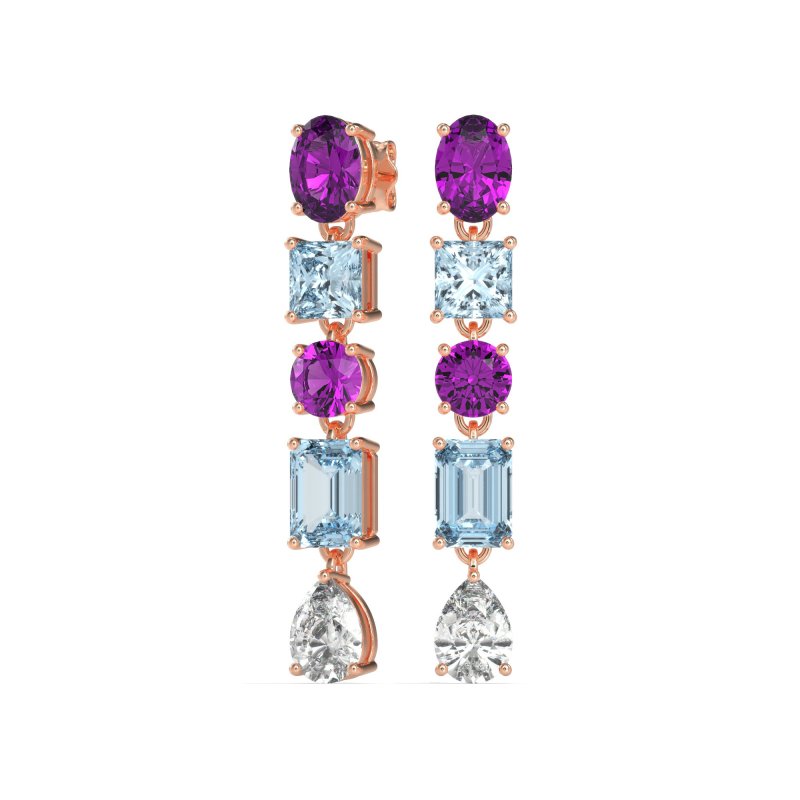 Multi-Shape Dangle 5 Stone Earrings