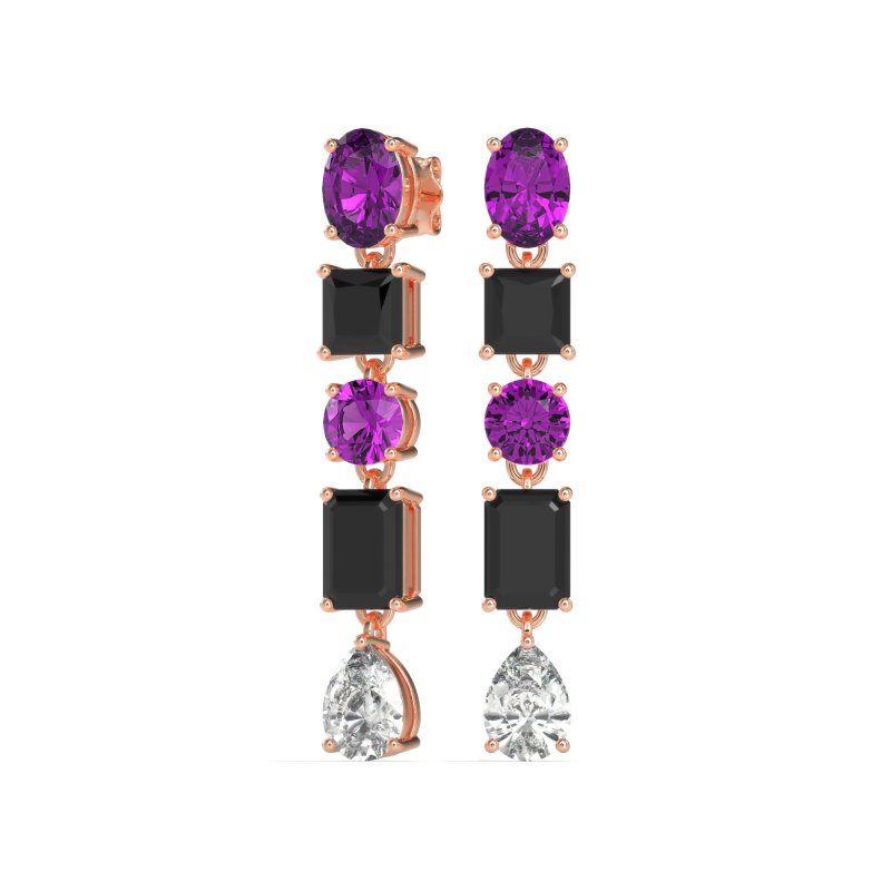 Multi-Shape Dangle 5 Stone Earrings