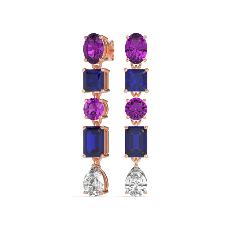 Multi-Shape Dangle 5 Stone Earrings