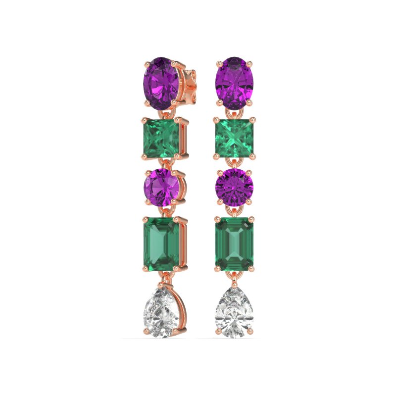 Multi-Shape Dangle 5 Stone Earrings