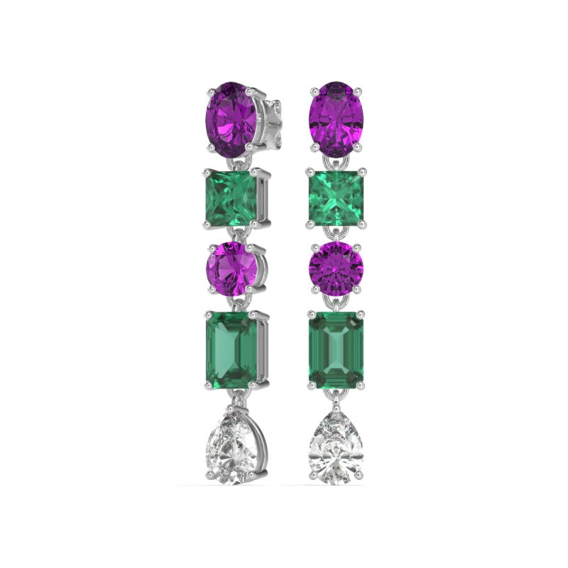 Multi-Shape Dangle 5 Stone Earrings