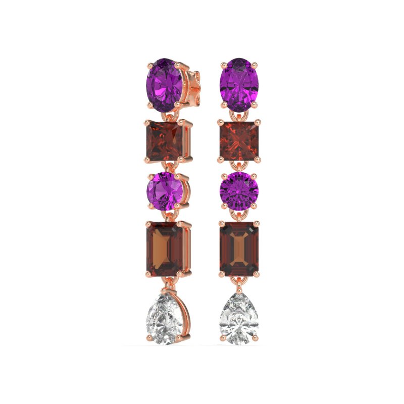 Multi-Shape Dangle 5 Stone Earrings