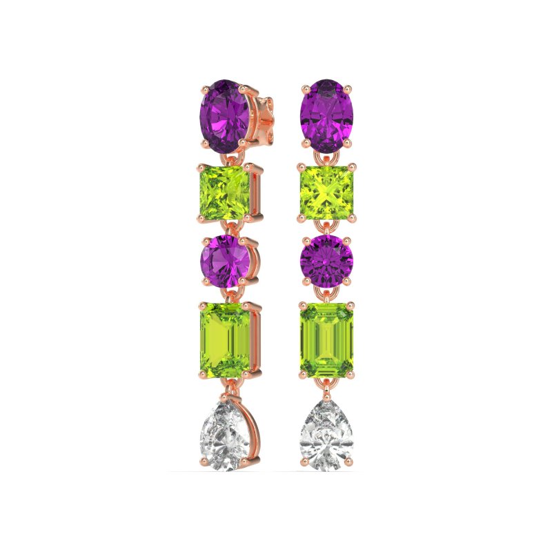 Multi-Shape Dangle 5 Stone Earrings