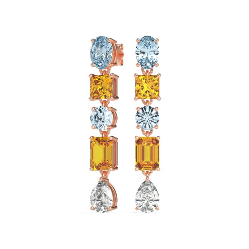 Multi-Shape Dangle 5 Stone Earrings