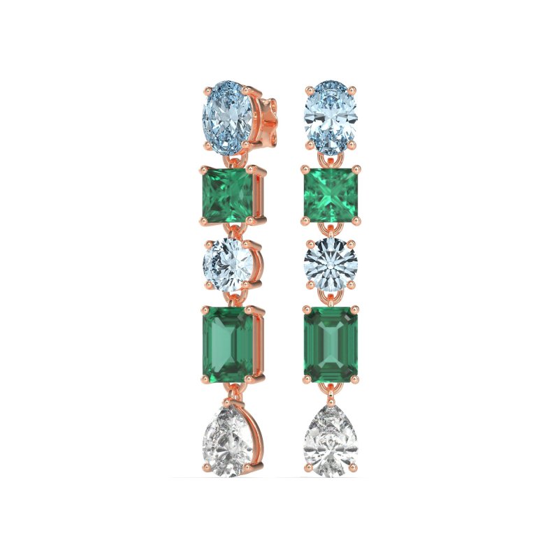 Multi-Shape Dangle 5 Stone Earrings