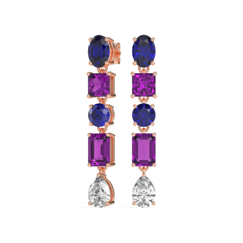 Multi-Shape Dangle 5 Stone Earrings