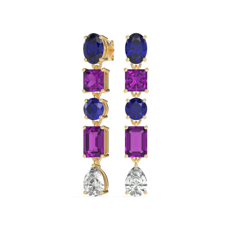 Multi-Shape Dangle 5 Stone Earrings