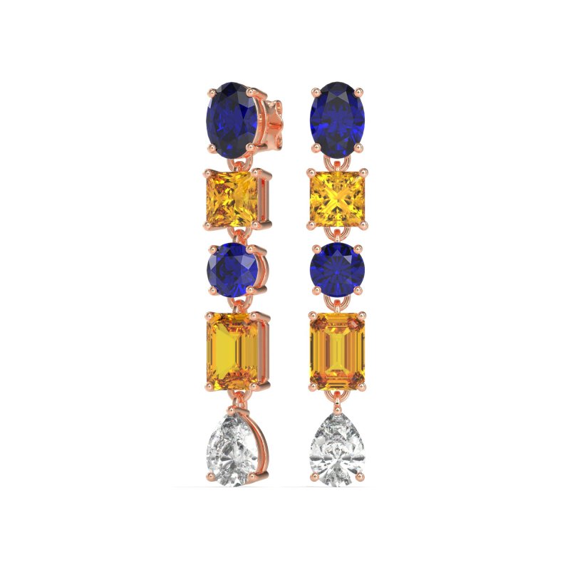 Multi-Shape Dangle 5 Stone Earrings