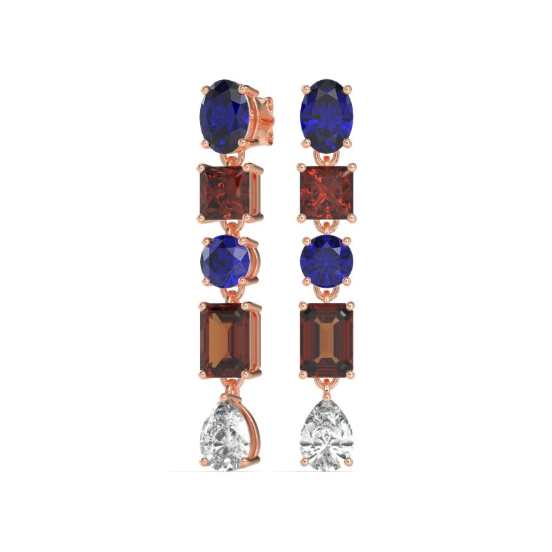 Multi-Shape Dangle 5 Stone Earrings