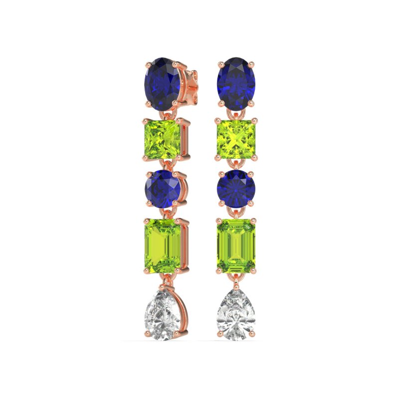 Multi-Shape Dangle 5 Stone Earrings
