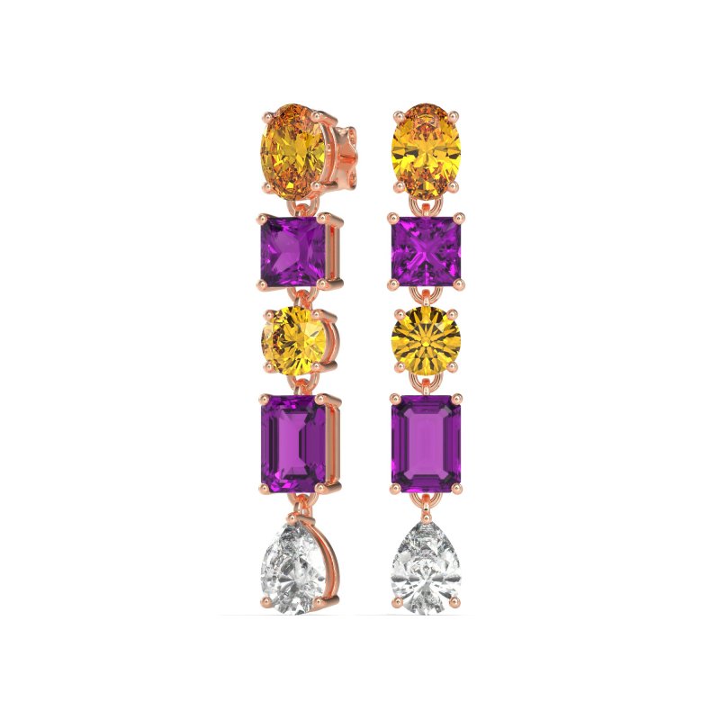 Multi-Shape Dangle 5 Stone Earrings