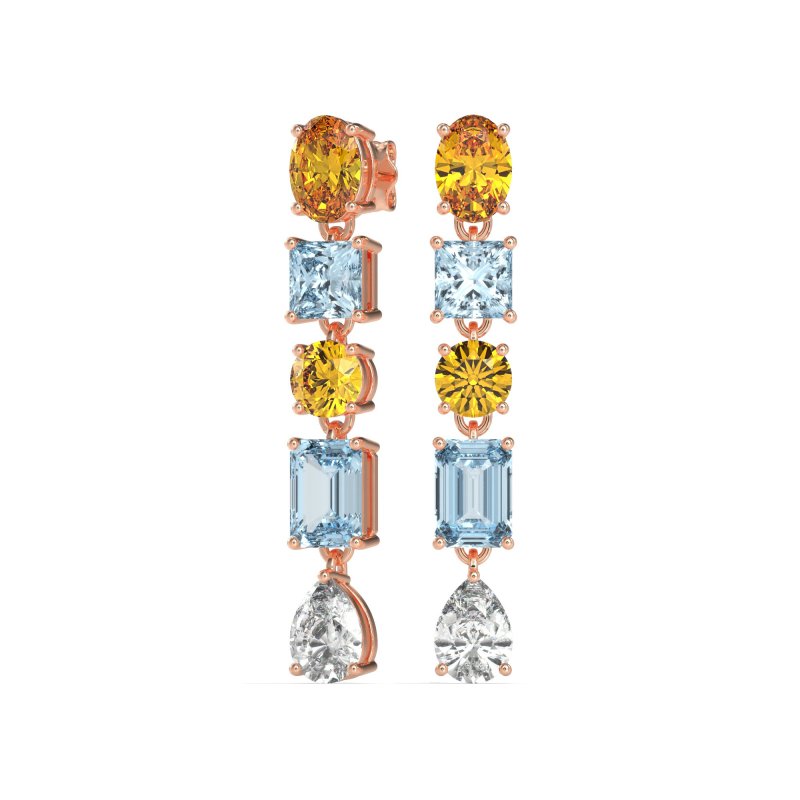 Multi-Shape Dangle 5 Stone Earrings