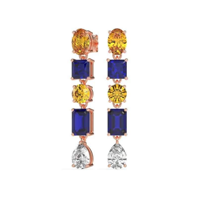 Multi-Shape Dangle 5 Stone Earrings