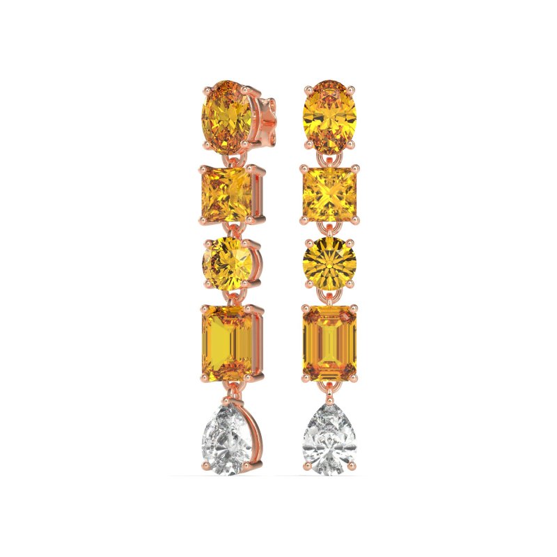 Multi-Shape Dangle 5 Stone Earrings