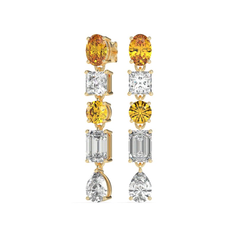 Multi-Shape Dangle 5 Stone Earrings