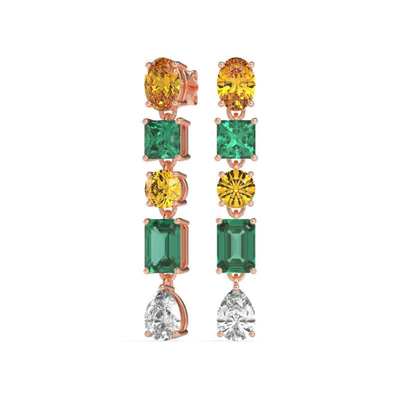 Multi-Shape Dangle 5 Stone Earrings