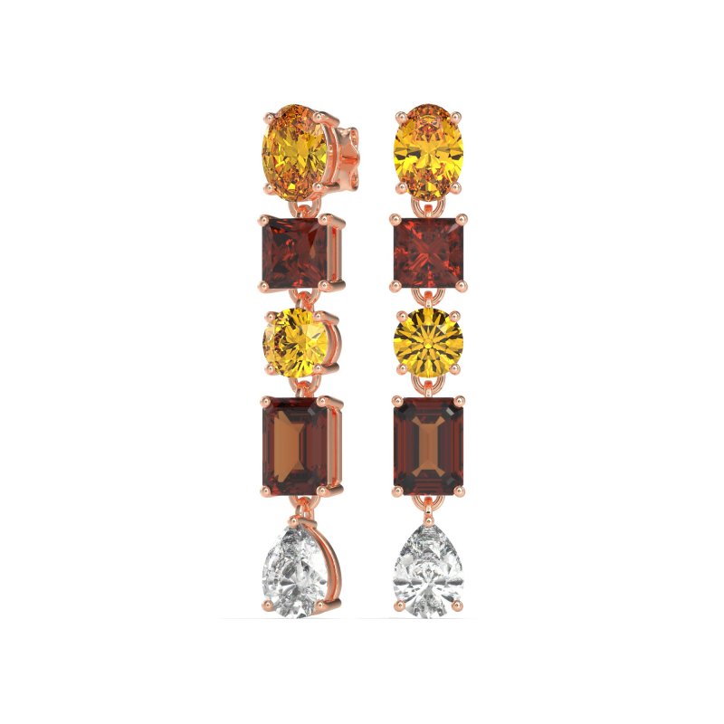 Multi-Shape Dangle 5 Stone Earrings