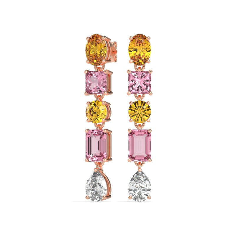 Multi-Shape Dangle 5 Stone Earrings