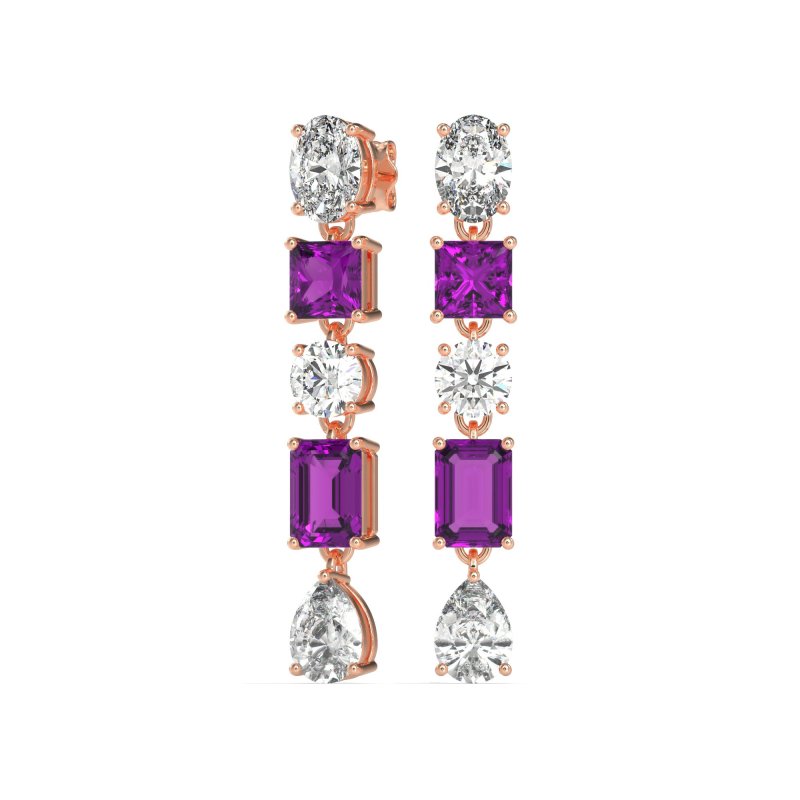 Multi-Shape Dangle 5 Stone Earrings