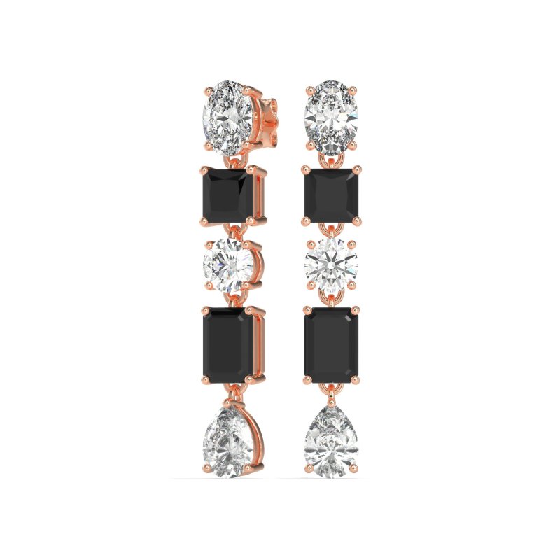 Multi-Shape Dangle 5 Stone Earrings