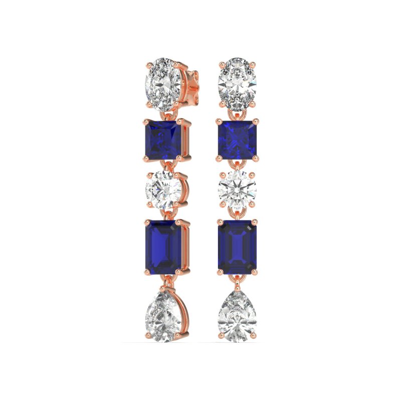 Multi-Shape Dangle 5 Stone Earrings