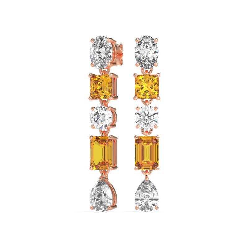 Multi-Shape Dangle 5 Stone Earrings