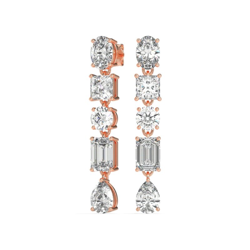 Multi-Shape Dangle 5 Stone Earrings