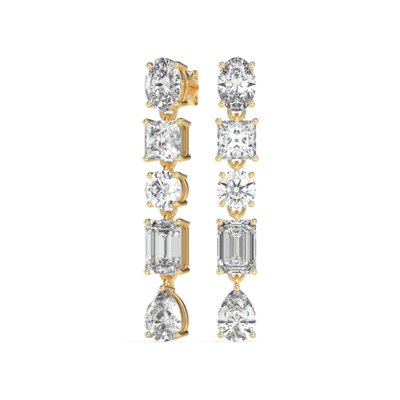 Multi-Shape Dangle 5 Stone Earrings