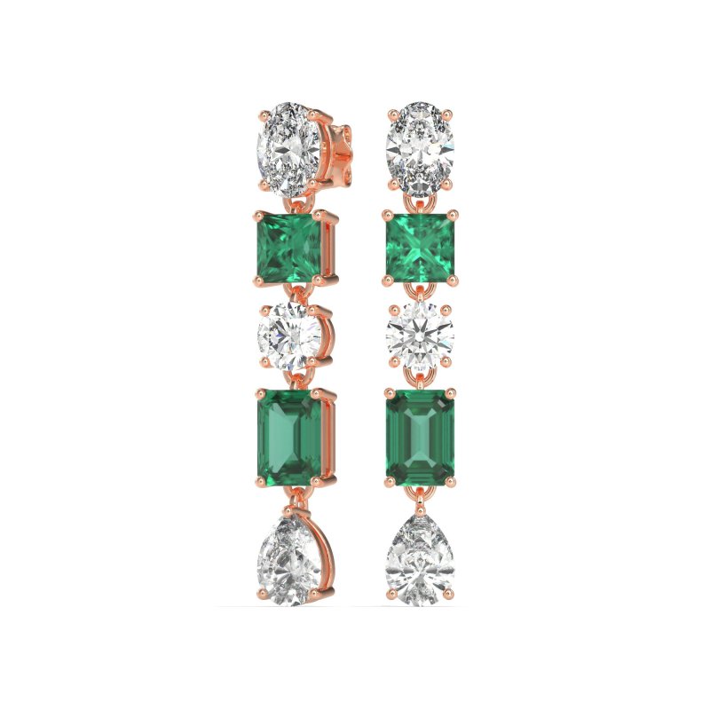 Multi-Shape Dangle 5 Stone Earrings
