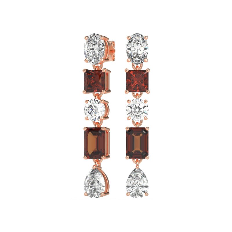 Multi-Shape Dangle 5 Stone Earrings