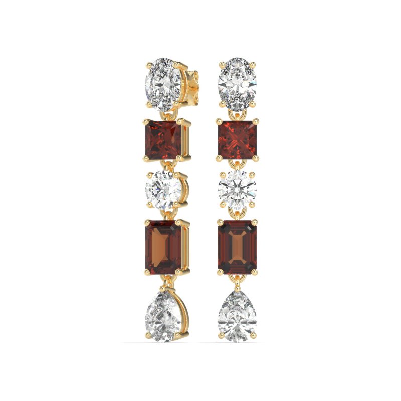 Multi-Shape Dangle 5 Stone Earrings