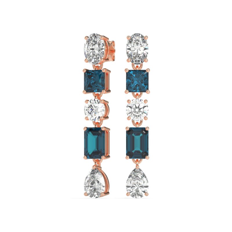 Multi-Shape Dangle 5 Stone Earrings