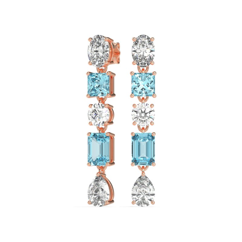 Multi-Shape Dangle 5 Stone Earrings