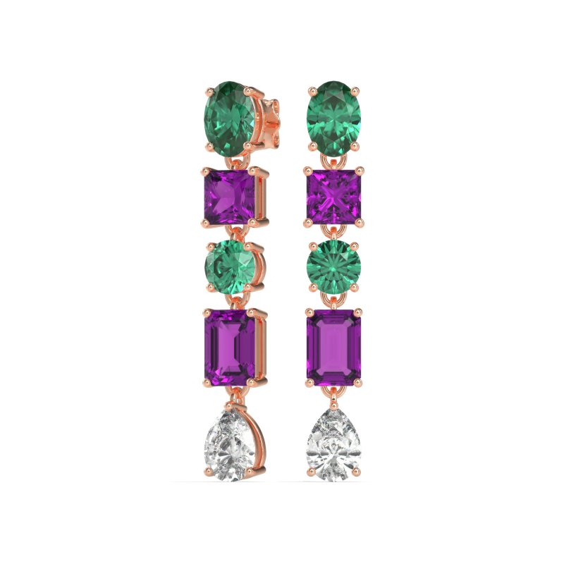 Multi-Shape Dangle 5 Stone Earrings