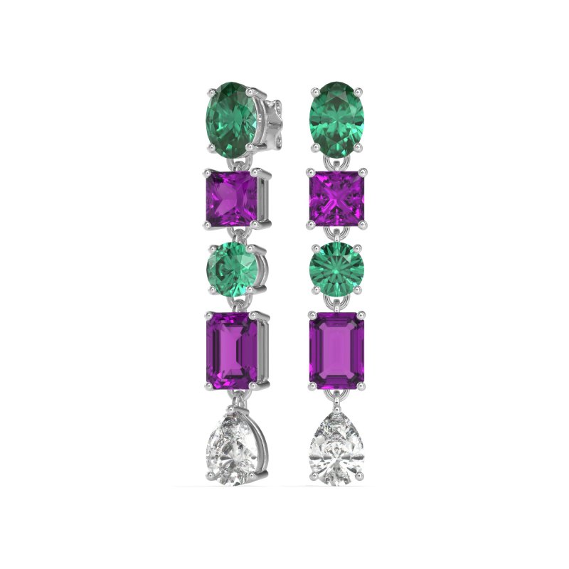 Multi-Shape Dangle 5 Stone Earrings